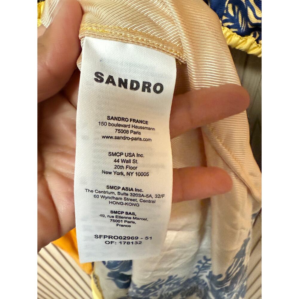 SANDRO PARIS Ocher Viscose Midi Dress In Yellow Blue Sz 40 / US8 MSRP $595 New - Picture 13 of 16
